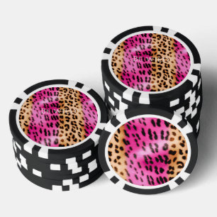 Chic Girly Pink Cream Leopard Print Poker Chips