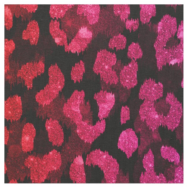 Chic girly pink glitter cheetah print pattern fabric (Close Up)