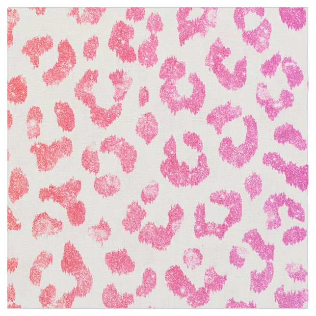 Chic girly pink glitter cheetah print pattern fabric (Close Up)
