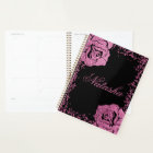 Chic Girly Pink Glitter Rose Black Personalized