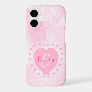 Chic Girly Pink Heart Monogram Initial Watercolor iPhone 17 Case