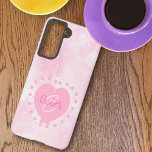 Chic Girly Pink Heart Monogram Initial Watercolor Samsung Galaxy S21 Case<br><div class="desc">This design features a chic pink and white watercolor background with a heart center and a first name and initial letter monogram. Personalize the text fields with a first or last name and initial, remove one or both text or edit using the design tool to select a font style, size,...</div>