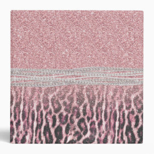 Chic Girly Pink Leopard animal print Glitter Image 3 Ring Binder