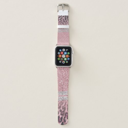 Chic Girly Pink Leopard animal print Glitter Image Apple Watch Band
