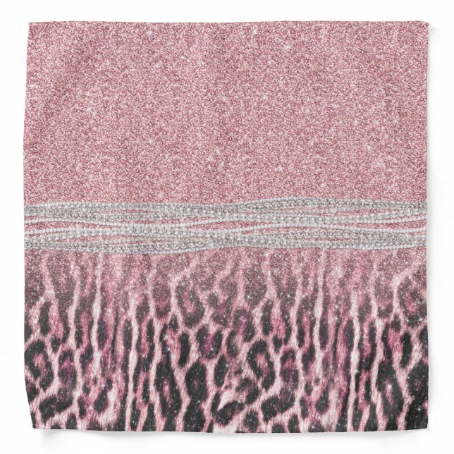 Chic Girly Pink Leopard animal print Glitter Image Bandana (Front)