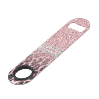 Chic Girly Pink Leopard animal print Glitter Image Bar Key