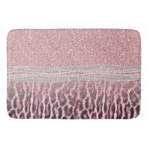 Chic Girly Pink Leopard animal print Glitter Image Bath Mat