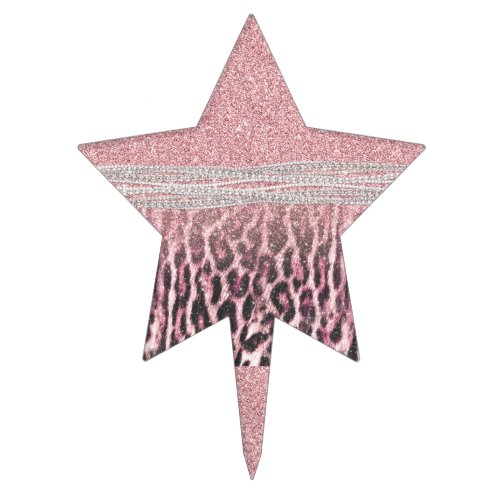 Chic Girly Pink Leopard animal print Glitter Image Cake Topper