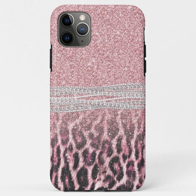 Chic Girly Pink Leopard animal print Glitter Image Case-Mate iPhone Case (Back)