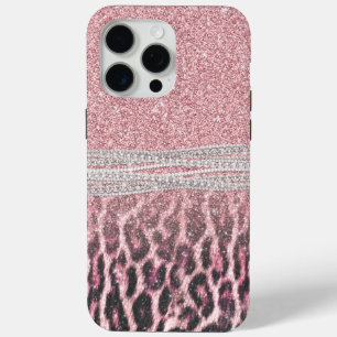 Chic Girly Pink Leopard animal print Glitter Image iPhone 15 Pro Max Case