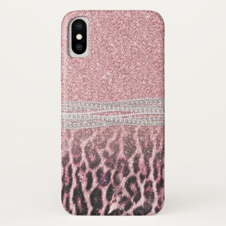 Chic Girly Pink Leopard Animal Print Glitter Image Iphone X Case