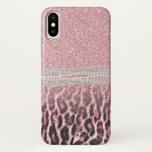 Chic Girly Pink Leopard animal print Glitter Image iPhone X Case