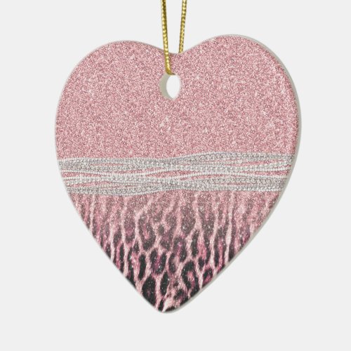 Chic Girly Pink Leopard animal print Glitter Image Ceramic Ornament
