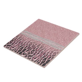 Chic Girly Pink Leopard Animal Print Glitter Image Ceramic Tile by Trendy_arT at Zazzle