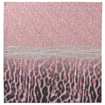Chic Girly Pink Leopard Animal Print Glitter Image Cloth Napkin by Trendy_arT at Zazzle
