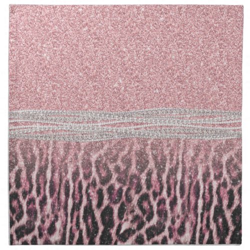 Chic Girly Pink Leopard animal print Glitter Image Cloth Napkin