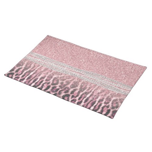 Chic Girly Pink Leopard animal print Glitter Image Cloth Placemat