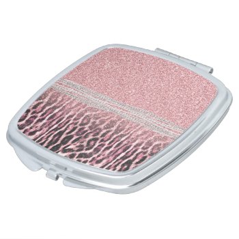Chic Girly Pink Leopard Animal Print Glitter Image Compact Mirror by Trendy_arT at Zazzle