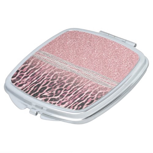 Chic Girly Pink Leopard animal print Glitter Image Compact Mirror