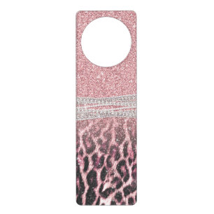 Chic Girly Pink Leopard animal print Glitter Image Door Hanger