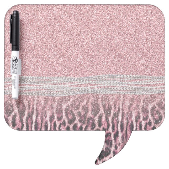 Chic Girly Pink Leopard animal print Glitter Image Dry Erase Board (Front)