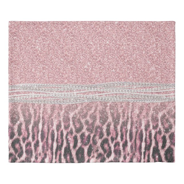 Chic Girly Pink Leopard animal print Glitter Image Duvet Cover (Front)