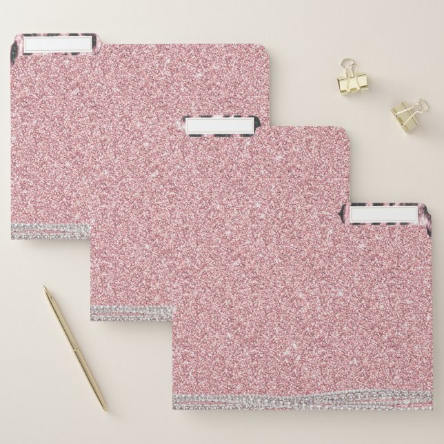 Chic Girly Pink Leopard animal print Glitter Image File Folder (Set)