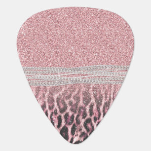 Chic Girly Pink Leopard animal print Glitter Image Guitar Pick