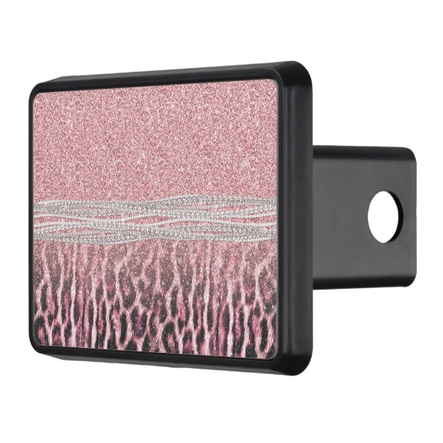 Chic Girly Pink Leopard animal print Glitter Image Hitch Cover (Left)