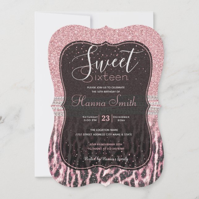 Chic Girly Pink Leopard animal print Glitter Image Invitation (Front)