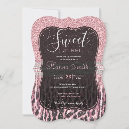 Chic Girly Pink Leopard animal print Glitter Image Invitation