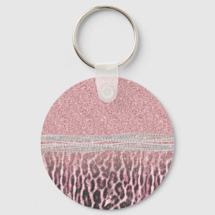 Chic Girly Pink Leopard animal print Glitter Image Keychain