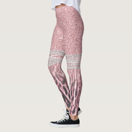 Chic Girly Pink Leopard animal print Glitter Image Leggings