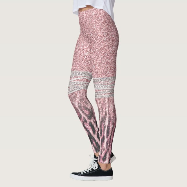 Chic Girly Pink Leopard animal print Glitter Image Leggings (Left)