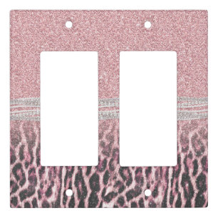 Chic Girly Pink Leopard animal print Glitter Image Light Switch Cover