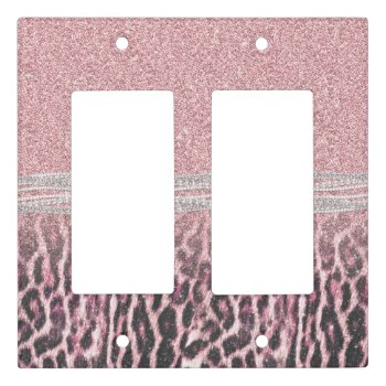 Chic Girly Pink Leopard Animal Print Glitter Image Light Switch Cover by Trendy_arT at Zazzle