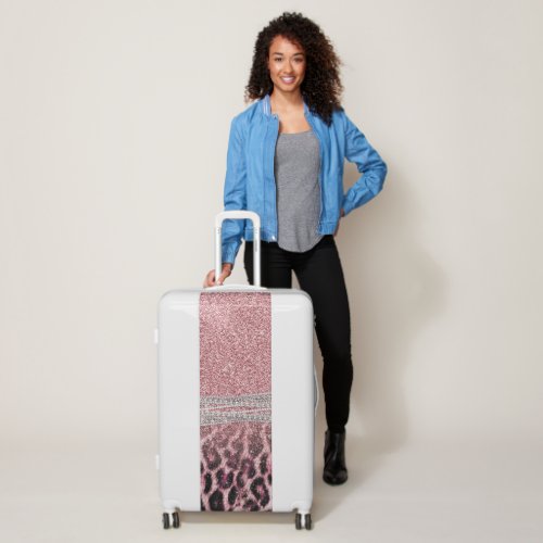 Chic Girly Pink Leopard animal print Glitter Image Luggage