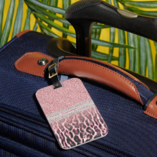 Chic Girly Pink Leopard animal print Glitter Image Luggage Tag