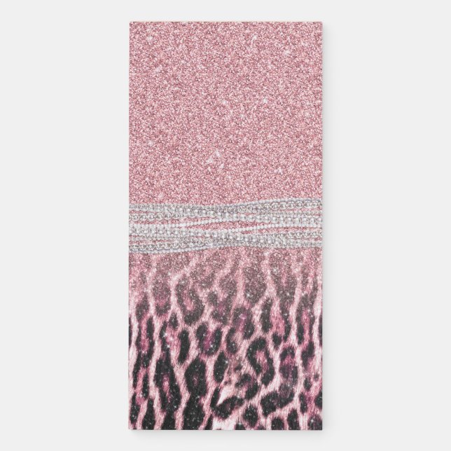 Chic Girly Pink Leopard animal print Glitter Image Magnetic Notepad (Front)