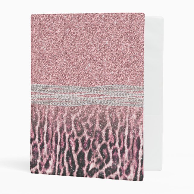 Chic Girly Pink Leopard animal print Glitter Image Mini Binder (Front/Inside)