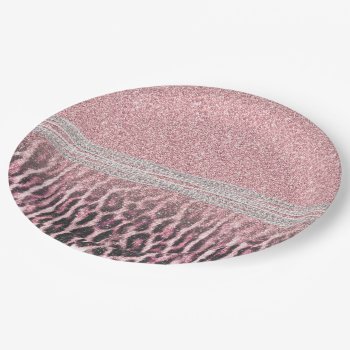 Chic Girly Pink Leopard Animal Print Glitter Image Paper Plates by Trendy_arT at Zazzle