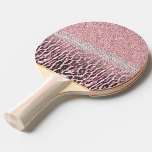 Chic Girly Pink Leopard animal print Glitter Image Ping Pong Paddle