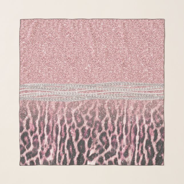Chic Girly Pink Leopard animal print Glitter Image Scarf (Front)