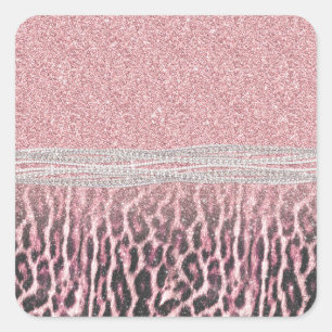 Chic Girly Pink Leopard animal print Glitter Image Square Sticker