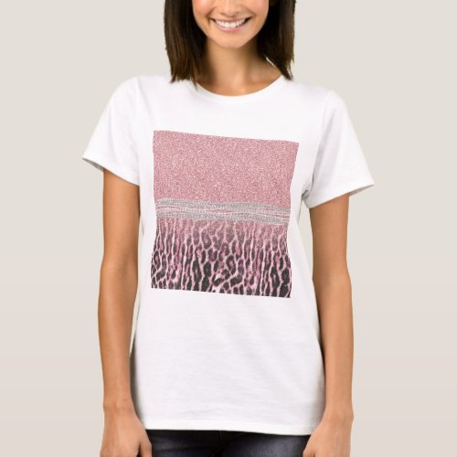 Chic Girly Pink Leopard animal print Glitter Image T_Shirt