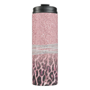 Chic Girly Pink Leopard animal print Glitter Image Thermal Tumbler