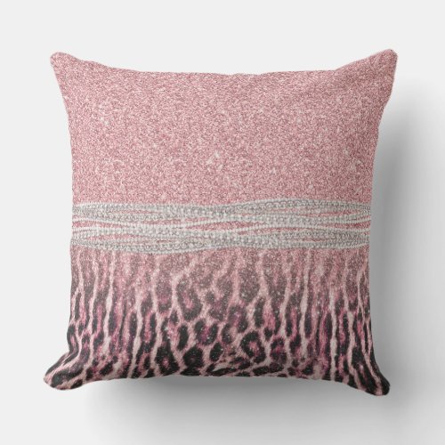 Chic Girly Pink Leopard animal print Glitter Image Throw Pillow