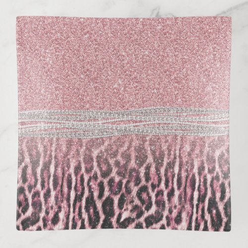 Chic Girly Pink Leopard animal print Glitter Image Trinket Tray