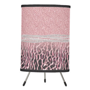 Chic Girly Pink Leopard animal print Glitter Image Tripod Lamp