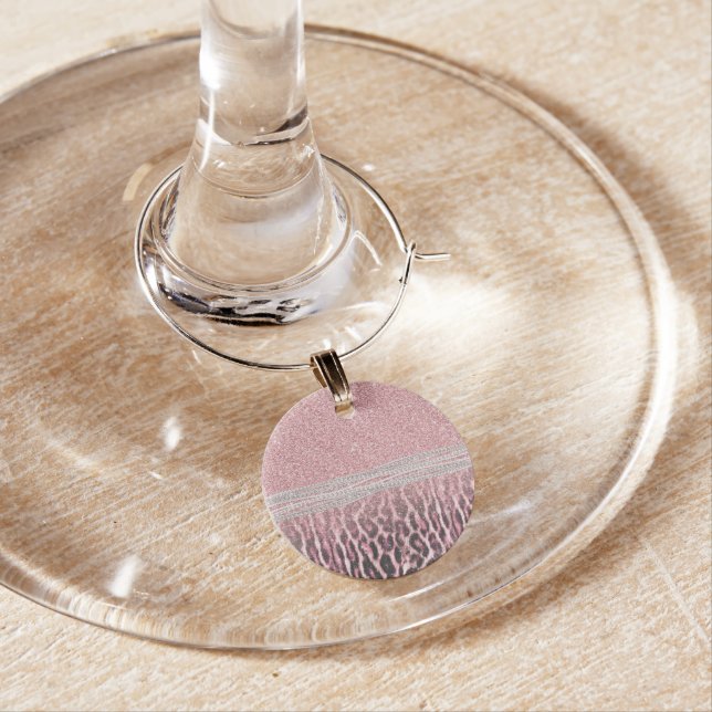 Chic Girly Pink Leopard animal print Glitter Image Wine Charm (In Situ)